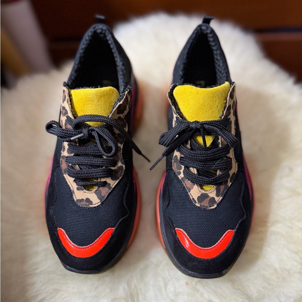 Nila & Nila Leopard Print Sneakers with Red and Yellow Accents Size 8